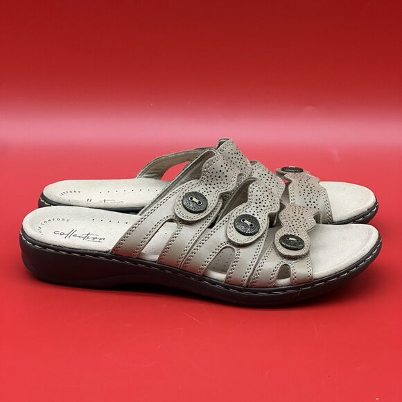 Clarks Leisa Grace Beige Sand Leather Slide Comfort Casual Sandals Size 11M NWT - Picture 2 of 11